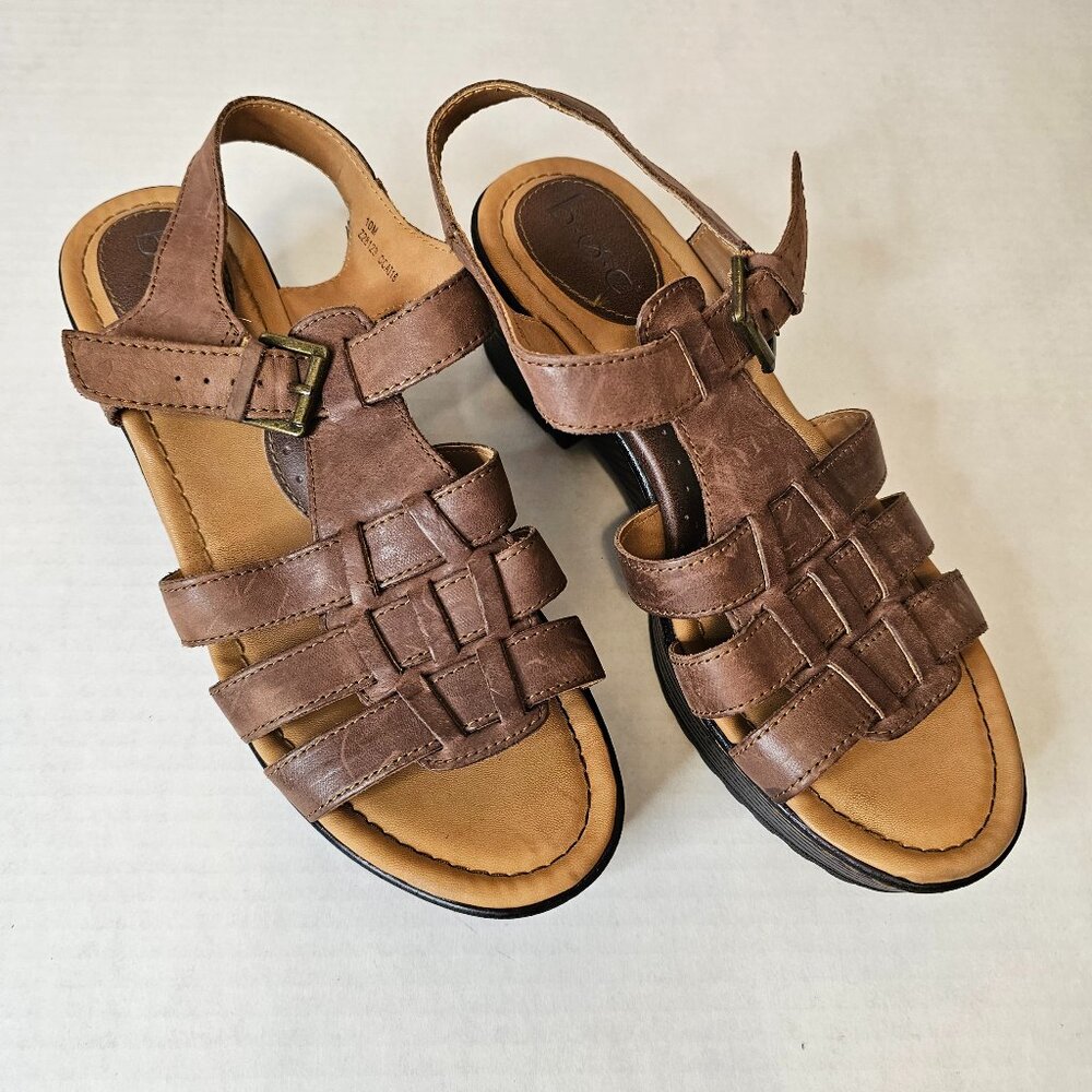 BOC Size 10M Women's Platform Brown/Black Sandal, Leather
